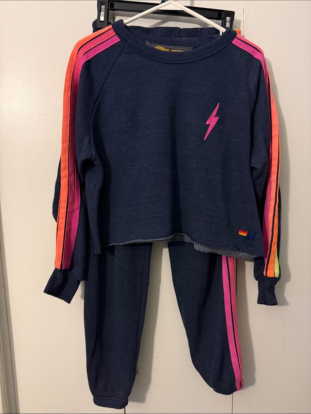 Aviator Nation Navy Sweatshirt & Joggers with neon Stripes